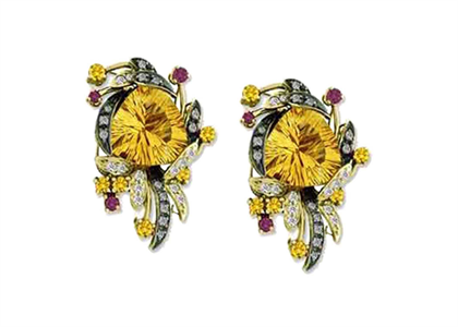 Gold Plated CZ Studded Gemstone Clip Earring